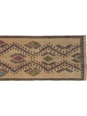 Etnik Bulvar El Dokuma Geometrik Desenli Uzun Yolluk Kilim 58 x 404 cm