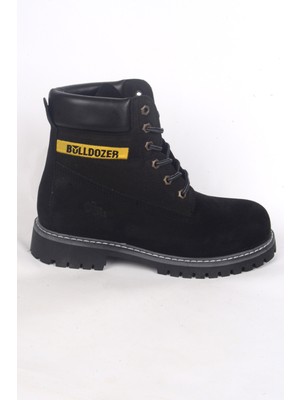 Bulldozer 250122 Bağcıklı Yandan Desenli Siyah Nubuk Erkek Kışlık Bot Ayakkabı