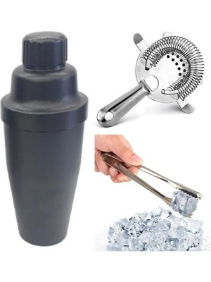 Kokteyl Seti 3 Parça Shaker 700 ml Bar Süzgeci Buz Maşası Kokteyl Hazırlık Seti Bartender