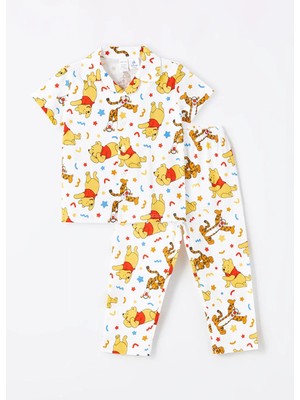 LC Waikiki Lcw Baby ekru Baskılı Polo Yaka Kısa Kollu Winnie The Pooh Baskılı Erkek Bebek Pijama Takımı