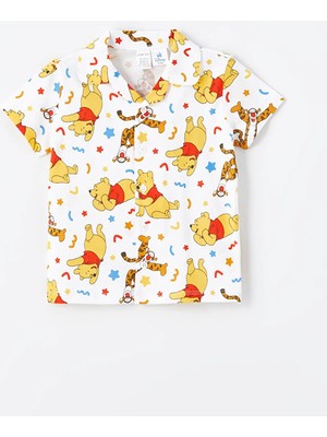 LC Waikiki Lcw Baby ekru Baskılı Polo Yaka Kısa Kollu Winnie The Pooh Baskılı Erkek Bebek Pijama Takımı