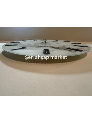 Şen Ahşap Market Mermer Desen Cam Duvar Saati 40CM