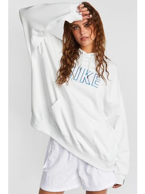 Nike Oversized Pullover Hoodie White Bol Kapüşonlu Unisex Sweatshirt Beyaz