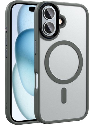 ZORE Apple iPhone 16 Plus Kılıf Mat Arka Yüzey Wireless Şarj Özellikli Zore Flet Magsafe Kapak-Titanyum-G