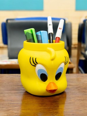 MegArt3D Tweety Figürlü Kalemlik & Fırçalık & Masaüstü Düzenleyici Dekoratif Organizer