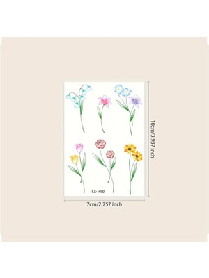 Trend Vitrin Kadın Erkek Çiçek ve Yaprak Desenli Kolay Uygulanabilir Geçici Dövme El Dövmesi