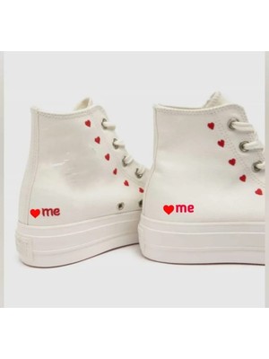 Lias Shoes Me Kalpler Baskılı Çocuk Beyaz Keten Spor Ayakkabı Sneaker