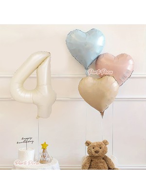 Parti Pera Krem Rakam Folyo Balon Retro Satin Mavi Su Yeşili Kalp Folyo Balon Seti