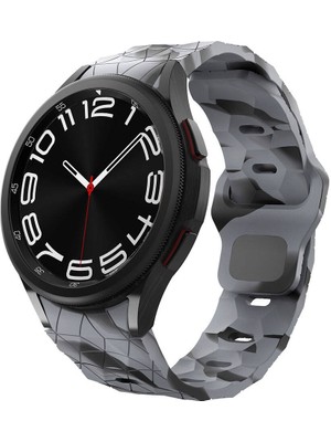 Cupcase Galaxy Waych 5 44MM KRD-116 20MM Futbol Desenli Spor Tasarımlı Silikon Kordon-Siyah-Gri
