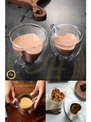 2 Adet - Kalpli Çift Cidarlı Şeffaf Espresso Cam Bardak Ofis Ev Kahve 180 ml