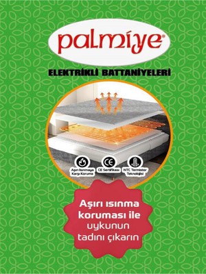 GOLDRİSE 115 x 150 Elektirikli Battaniye Palmiye Çift Kişilik 2 Yıl Garantili Tseli Termostatlı (Aşırı Isınm