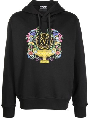 Versace Jeans Couture Jeans Couture Art Logo Printed Kapüşonlu Siyah Sweatshirt