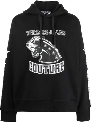 Versace Jeans Couture Jeans Couture Cat Logo Printed Kapüşonlu Siyah Sweatshirt