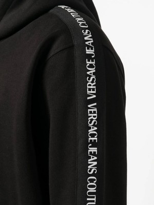 Versace Jeans Couture Stripe Logo Baskı Kapüşonlu Siyah Sweatshirt