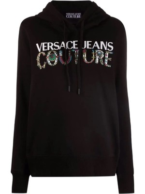 Versace Jeans Couture Jeans Couture Gem Logo Printed Siyah Kapüşonlu Sweatshirt