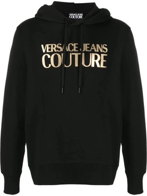 Versace Jeans Couture Jeans Couture Gold Logo Printed Siyah Kapüşonlu Sweatshirt