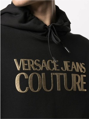 Versace Jeans Couture Jeans Couture Gold Logo Printed Siyah Kapüşonlu Sweatshirt