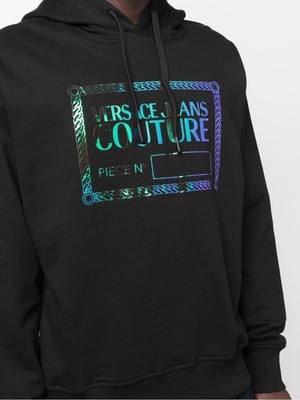 Versace Jeans Couture Holo Logos Baskı Kapüşonlu Siyah Sweatshirt