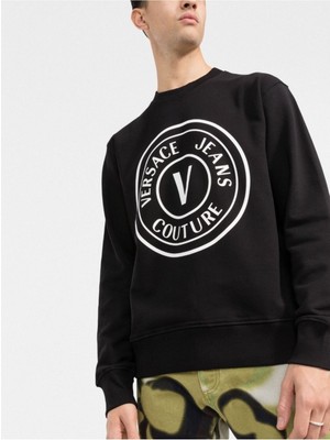 Versace Jeans Couture Big Logo Beyaz Printed Black Sweatshirt