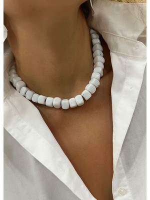 Mi Brillo Accessories Beyaz Cam Boncuk Kolye