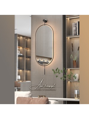 Asa Konsept Serenity Led'li Gold 38 x 77 cm Küçük Boy Dekoratif Antre Hol Koridor Duvar Salon Banyo Aynasıdresuar Aynası