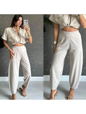 Defy Moda Kadın Krep Kumaş Balon Pantolon