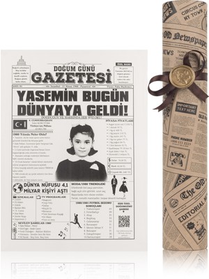 Hediyelik Gazete Isme Özel Silindir Kutuda Nostaljik Doğumgünü Gazetesi