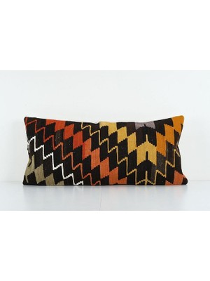 Etnik Bulvar Kahverengi Renkli Geometrik El Dokuma Kilim Kırlent Kılıf 45 x 95 cm