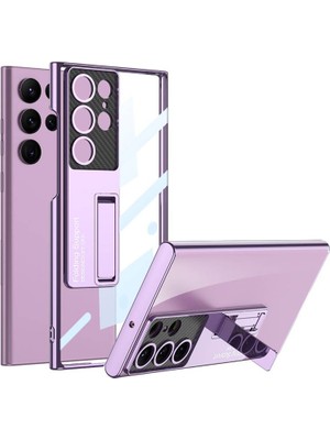 Techno Guru Samsung Galaxy S23 Ultra Kılıf Kamera Korumalı Şeffaf Tasarımlı Zore  Standlı Kapak