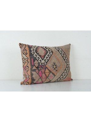 Etnik Bulvar Kahverengi Renkli Geometrik El Dokuma Kilim Kırlent Kılıf 50 x 70 cm