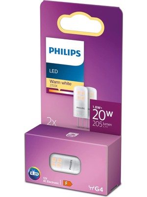 Philips LED G4 Kapsül 20W, Sıcak Beyaz Işık, 2'li Paket, , Enerji Tasarrufu