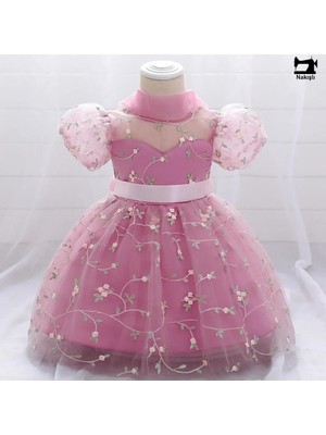 Masho Trend Brodeli Nakış Işlemeli Kız Çocuk Abiye - Bel Kurdalyeli Kız Çocuk Mezuniyet Elbisesi Çocuk Elbise