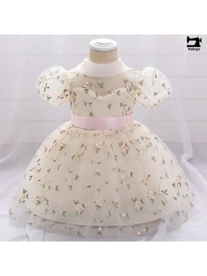 Masho Trend Brodeli Nakış Işlemeli Kız Çocuk Abiye - Bel Kurdalyeli Kız Çocuk Mezuniyet Elbisesi Çocuk Elbise