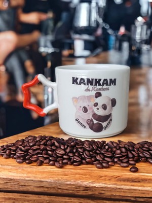 İki Seramik Kişiselleştirilebilir Kankam Da Kankam Koala ve Panda Baskılı Turuncu O Kupa Bardak / Mug - Çay & Kahve Fincanı