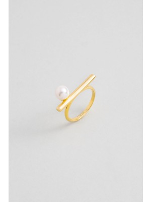 So CHIC Klasik Zarafet 18 Ayar Sarı Altın Kaplama Gümüş İnci Yüzük