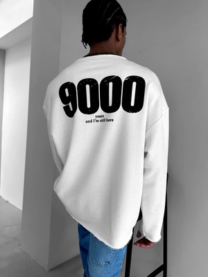 Abluka Online Oversize Geniş Yakalı Baskılı Sweatshirt Beyaz