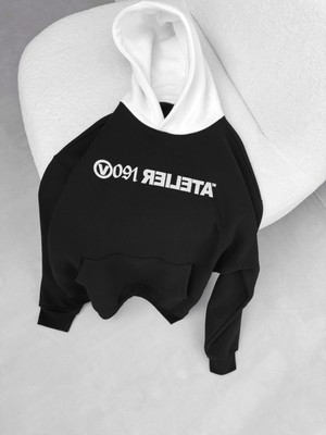 Abluka Online Oversize Baskılı Kapüşonlu Sweatshirt Siyah