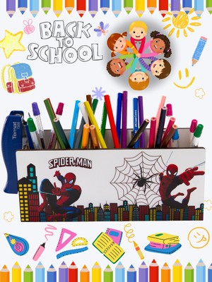 Deep Craft Deepcraft Ahşap Çocuklar Için Masa Üstü Kare Kalemlik & Organizer-Ağ Spiderman