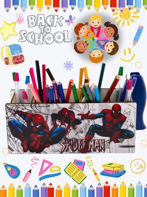 Deep Craft Deepcraft Ahşap Çocuklar Için Masa Üstü Kare Kalemlik & Organizer-Spiderman