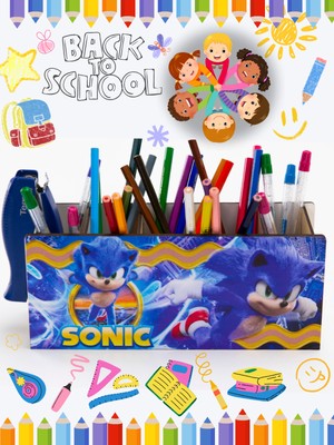 Deep Craft Ahşap Kalemlik & Organizer-Sonic Mavi 25 cm 10,5 cm Boyutlarında Çocuklar İçin