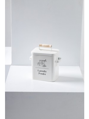 FH finehome Marta Ahşap Kapaklı Deterjan Saklama Kabı Küçük Beyaz