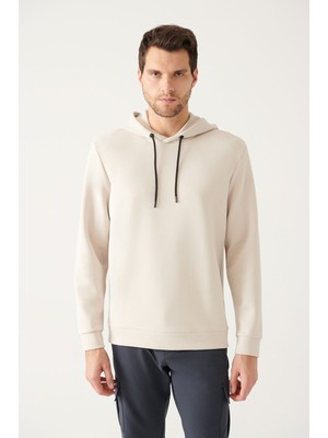 AVVA Erkek Bej Kapüşonlu Yaka Soft Touch Regular Fit Sweatshirt A22y1270