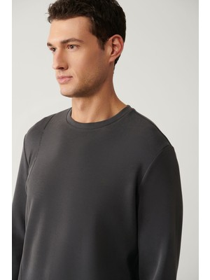 AVVA Erkek Antrasit Bisiklet Yaka Baskılı Soft Touch Sweatshirt A41Y1224