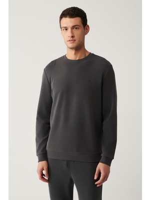 AVVA Erkek Antrasit Bisiklet Yaka Baskılı Soft Touch Sweatshirt A41Y1224