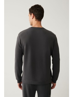 AVVA Erkek Antrasit Bisiklet Yaka Baskılı Soft Touch Sweatshirt A41Y1224