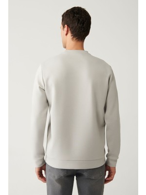 AVVA Erkek Gri Bisiklet Yaka Interlok Baskılı Regular Fit Sweatshirt A41y1248