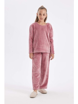 DeFacto Kız Çocuk Polar Uzun Kollu Pijama Takımı D1088A824WN