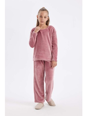 DeFacto Kız Çocuk Polar Uzun Kollu Pijama Takımı D1088A824WN