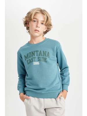 DeFacto Erkek Çocuk Bisiklet Yaka Yazı Baskılı Sweatshirt C9804A824WN