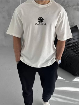 Roque  Bisiklet Yaka Baskılı Oversize T-Shirt